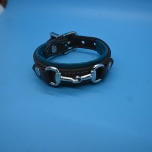 Brown and turquoise faux leather bridle bit bracelet.